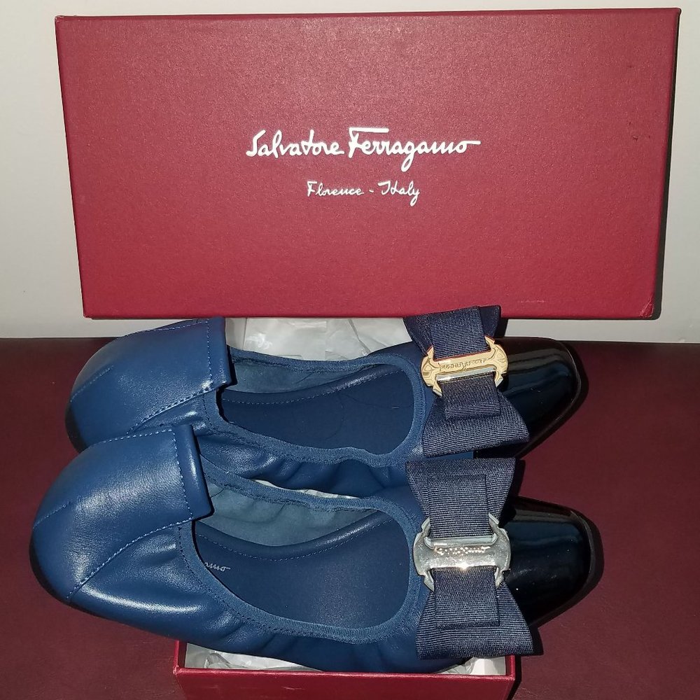 NWB Salvatore Ferragamo Blue Ballet Shoes